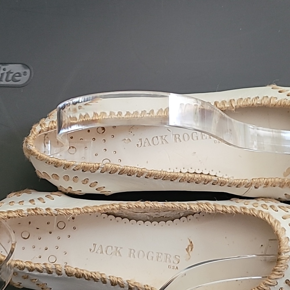 Jack Rogers White With Straw Ballet Leather Slip On Flats Size 7 - Picture 3 of 10